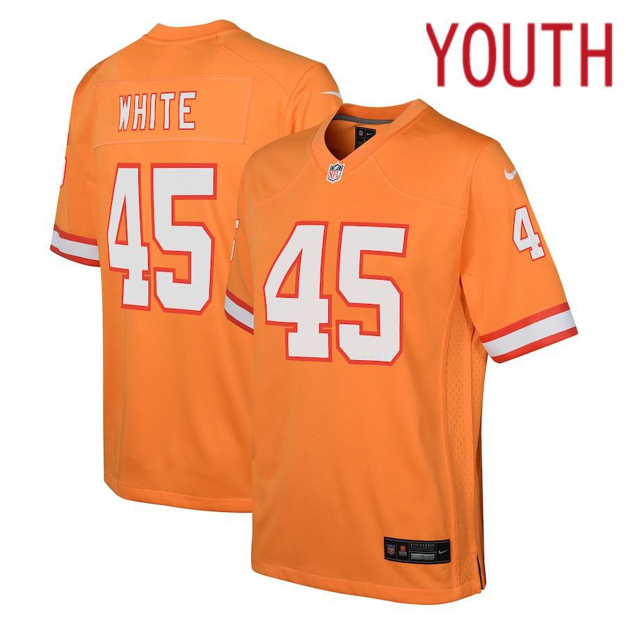 Youth Tampa Bay Buccaneers #45 Devin White Nike Orange Throwback Game NFL Jersey->youth nfl jersey->Youth Jersey